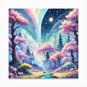 A Fantasy Forest With Twinkling Stars In Pastel Tone Square Composition 457 Canvas Print