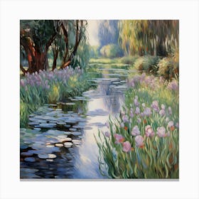 Impressionist Whispers: Irises by the Riverside 1 Canvas Print