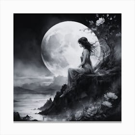 Girl In Full Moon Canvas Print