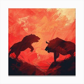 Two Bisons Fighting Canvas Print