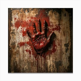 Bloody Handprint Smeared Across An Aged Wall Texture Of Dripping Blood Eerily Glistening Disturbin (4) Canvas Print