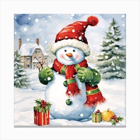 Snowman With Presents 2 Canvas Print