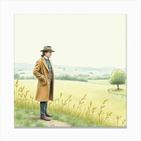 Watercolor Painting Of A French Poet In A Serene Landscape, Gentle And Introspective 1 Canvas Print