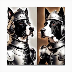 Portrait Of A Black And White Dog Dressed In Knightly Armor And Helmet Clear And Clean Face By Jac (1) Canvas Print