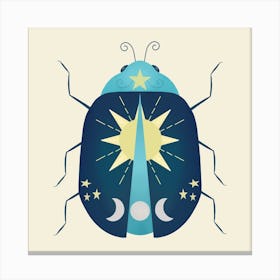 Celestial Beetle With Sun Moon And Stars Square Canvas Print