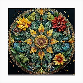 Mandala, A Mandala Made From Leaves Flowers And Animals Radiating From A Central Point 1 Canvas Print