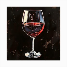 Glass Of Red Wine In By David Bromley Style On Black Background Canvas Print