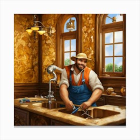 Plumber In The Kitchen 1 Canvas Print