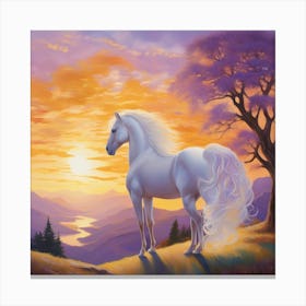 White Horse At Sunset Canvas Print