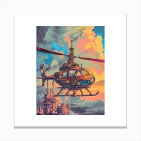 Retro Helicopter In The Sky Canvas Print
