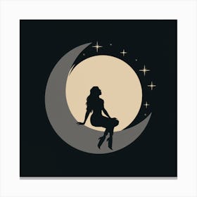 Silhouette Of A Woman On The Moon Canvas Print