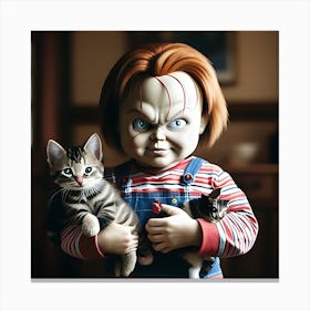 Chucky with a kitty Canvas Print