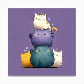 Stacked Kawaii Cats Canvas Print