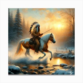 Native American Indian Crossing A Stream 2 Copy Canvas Print