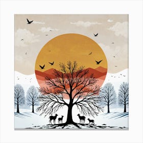 Deer In The Snow Canvas Print