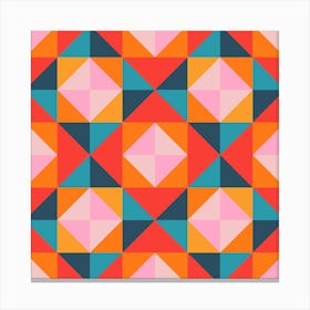 GEOMETRIC SQUARE CHECKERBOARD TILES in Southwestern Desert Colours Coral Orange Blush Pink Teal Blue Canvas Print