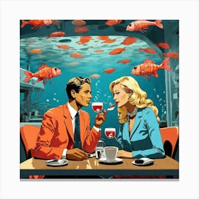 Couple Having Dinner Underwater Canvas Print