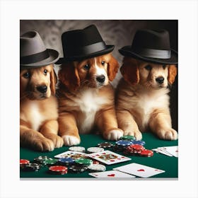 Three Dogs Playing Poker 1 Canvas Print