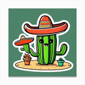 Mexico Cactus With Mexican Hat Sticker 2d Cute Fantasy Dreamy Vector Illustration 2d Flat Cen (14) Canvas Print