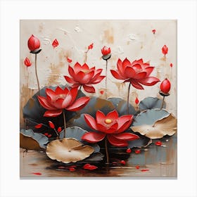 Pattern with red Lotus flowers 1 Canvas Print