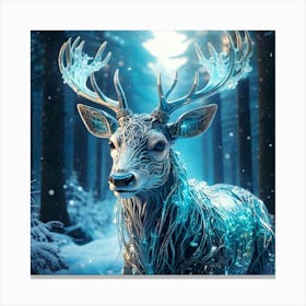 Firefly Whimsical Robotic Deer With Teal And Iridescent Details In A Frosty, Enchanted Forest 75419 (2) Canvas Print