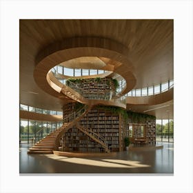 Library With Spiral Staircase Canvas Print