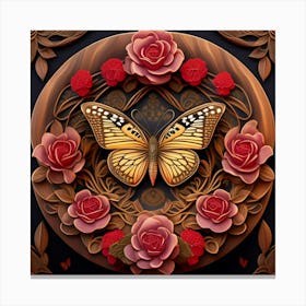 Butterfly And Roses 1 Canvas Print