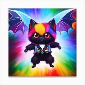Cat With Bat Wings rainbow Canvas Print