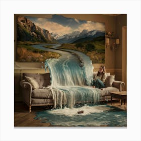 Waterfall In A Living Room Canvas Print
