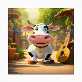 Cow With Guitar Canvas Print