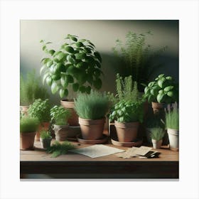 Potted Plants On A Table Canvas Print