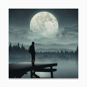 Man Standing On A Dock At Night Canvas Print