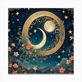 Moon And Flowers 1 Canvas Print