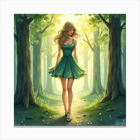 Watercolor Image Of Taylor Swift In A Forest, With Soft, Glowing Light Beams Canvas Print