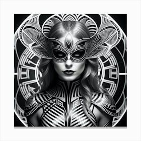 Black And White Portrait Of A Woman In A Mask Canvas Print