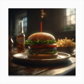 Hamburger On A Plate 131 Canvas Print