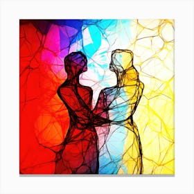 Line Art Abstract - Rainbow Love Couple Canvas Print