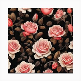 Roses On Black Canvas Print