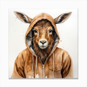 Watercolour Cartoon Markhor In A Hoodie 2 Canvas Print