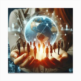 Business People Holding A Globe Canvas Print