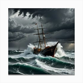 Trawler’s Tale: Wings Over the Stormy Waves Canvas Print