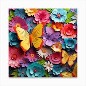 Paper Flowers And Butterflies Canvas Print