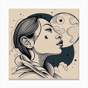 Asian Girl With Moon Canvas Print