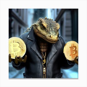 Reptile Holding Bitcoins Canvas Print