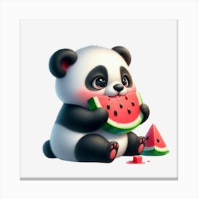 Panda Bear Eating Watermelon Canvas Print