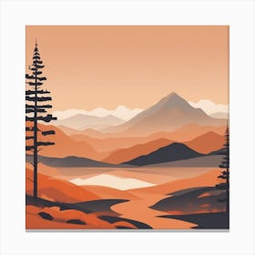 Misty mountains background in orange tone 118 Canvas Print