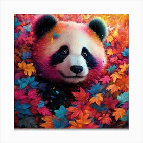 Panda Bear In Autumn Leaves 2 Canvas Print