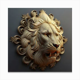 Lion in 3D view with decorative patterns crafted on leather surfaces. 2 Canvas Print