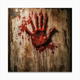 Bloody Handprint Smeared Across An Aged Wall Texture Of Dripping Blood Eerily Glistening Disturbin (2) Canvas Print