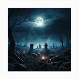 Gothic Style Illustration Skeletal Hands Breaking Through The Soil Full Moon Casting An Eerie Glow (3) Canvas Print